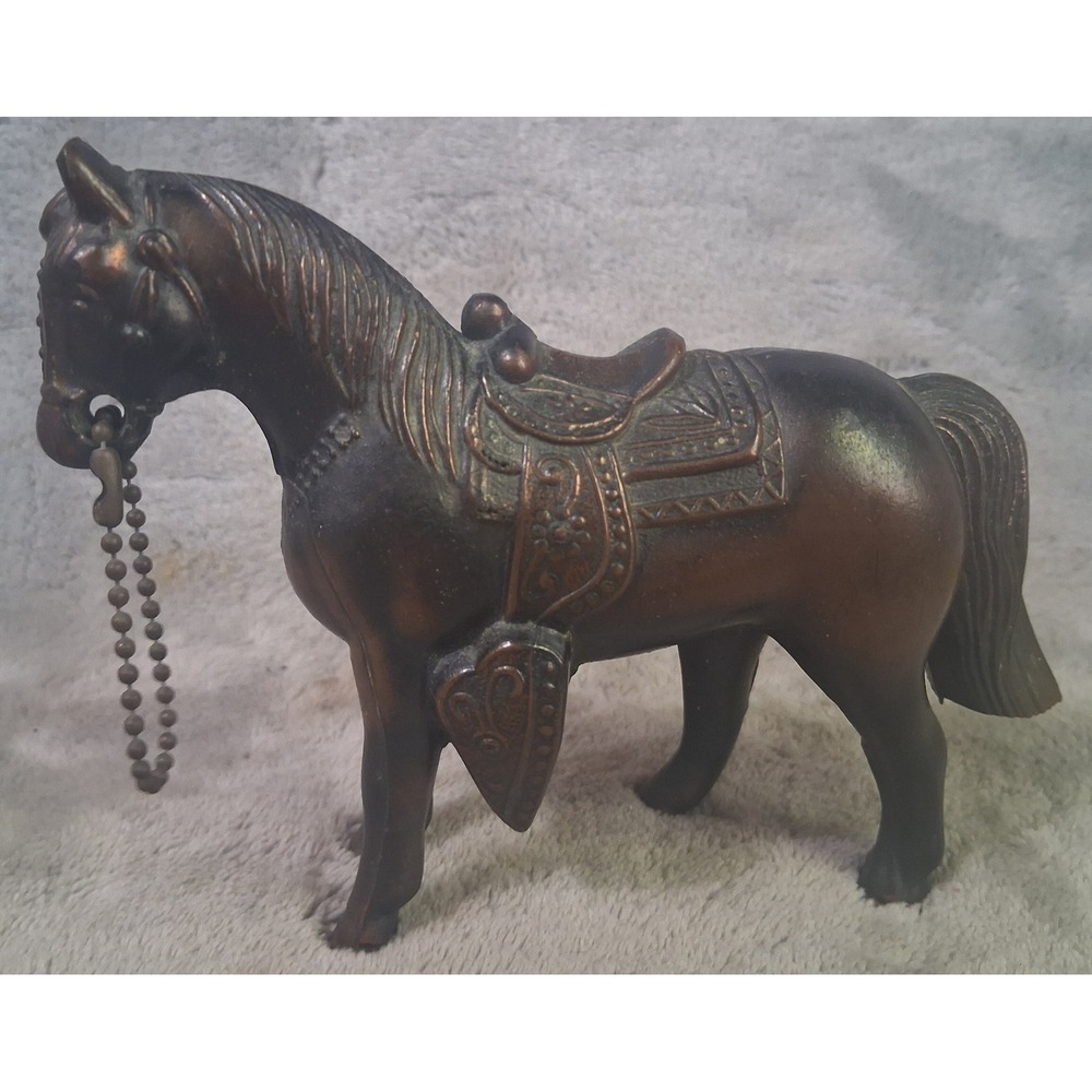 Vintage 50s Cast Metal Western Horse Figurine Saddle Chain 4.5" USA